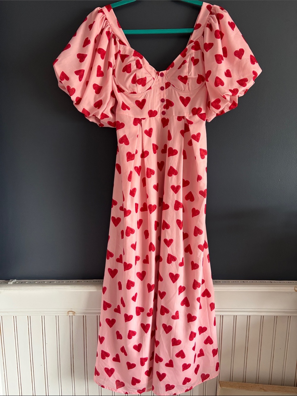 Sister Jane Pink Dress with Red Heart Pattern